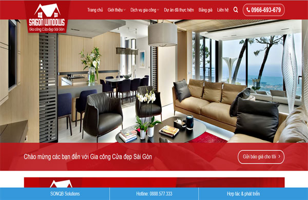 bố cục giao diện website nhôm kính bắt mắt